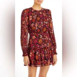 AQUA Metallic Floral Print Mini Dress Size M